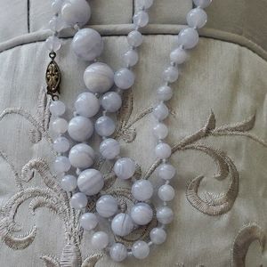 12” Necklace Graduated Size Knotted & Tied Polished Beads Periwinkle Blue